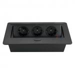 White Square Desk Pop Up Sockets With 3 French Power Outlet Galvanized Panel