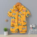Cartoon Children Matching Button Up Pajamas Lapel Short Sleeve Animal Pajama Set for sale