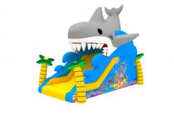 China 1000D Commercial Inflatable Water Slides Fun Shark Blow Up Jumping Combo supplier