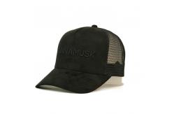 China Black 5 Panel Suede Trucker Hats With Curved Brim Embroidery Logo supplier