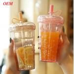 Milk Tea Straw Cup Transparent Double-Layer Plastic Water Cup for sale