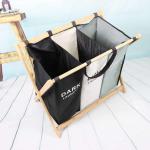 Breathable Moistureproof 3 Bin Laundry Hamper Bamboo Frame Washable Lightweight for sale