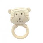Skin Friendly Infant Monkey Toy Wooden Organic Colored Cotton Anti-Mite Baby Rattle Teether for sale