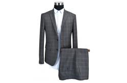 China Men'S Slim Fit Tailored Suits Deep Grey Check Anti Shrink Breathable supplier