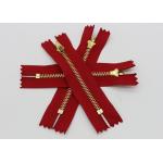 Adhesive Normal Brass Teeth Heavy Duty Metal Zippers Red Tape For Jeans / Pants / Garments for sale