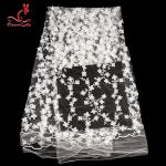 100% Polyester Embroidered Lace Fabric Bussy Floral Lace For Wedding Dress With Swiss Net for sale