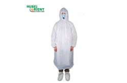 China Blue/White Elastic Cuffs Hooded PE Plastic Disposable Raincoat Waterproof supplier