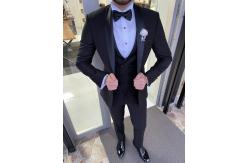 China Men'S 3pc Tuxedo Suit Hanover Black Slim Fit Shawl Lapel Tuxedo supplier