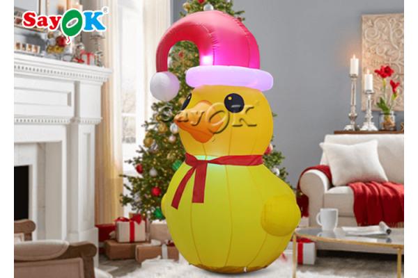 Led Christmas Yellow Duck With Red Hat SGS Inflatable Cartoon Characters