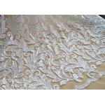 Scalloped Edge White Sequin Mesh Fabric For Party Gown Rich Leaves Design for sale