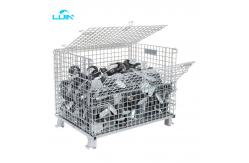 China Customized Galvanized Collapsible Folded Stackable Warehouse Metal Wire Mesh Heavy Duty Pallet Cage supplier