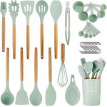 Silicone Kitchen Utensil Sets Wooden Handle Kitchen Gadgets Utensils Set for sale