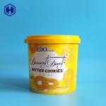 Cream Biscuit IML Bucket Customize Yellow Empty Plastic Cylinder Container for sale