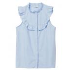 Polyester Ruffled Collar Pool Blue Women Sleeveless Shirts for sale