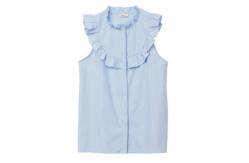 China Polyester Ruffled Collar Pool Blue Women Sleeveless Shirts supplier