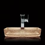 Light Tea Toilet Hand Wash Basin Crystal Vessel Rectangular Bathroom Sink for sale