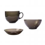 Simple 4mm Thick Grey Transparent Glass Saucer Set for sale