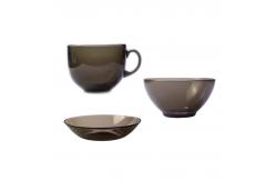 China Simple 4mm Thick Grey Transparent Glass Saucer Set supplier