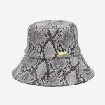 Unisex 58cm Gray PU Leather Bucket Hat With Gold Metal Logo for sale