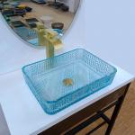 460mm Length Rectangular Vessel Sinks Glass Bathroom 330mm Width Water Blue Color for sale