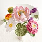 Handmade Knitted Pile Artificial Flower Bouquet with Lotus and Peony Flowers A Beautiful Home Desktop Ornament for sale