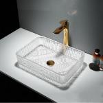 Rectangular Glass Wash Basin Table Top 12 Inch Crystal Clear for sale
