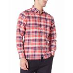 Orange Plaid gingham Mens Casual Linen Shirts with Band Collar for sale