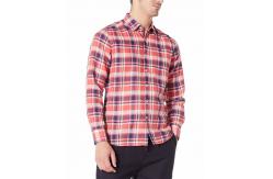 China Orange Plaid gingham Mens Casual Linen Shirts with Band Collar supplier