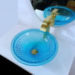 Artistic Blue Vessel Bathroom Sinks Ocean Crystal Round Shape Vanity Sink