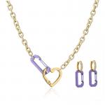 Gold Plate 18K Gold Jewelry Set Stainless Steel Necklace Earring Set Spray Paint Pin Love for sale