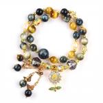 Unique 8MM With Dream Tiger Eye SunFlower Spinner Charm  Blessing Crystal Double Layer Bracelet for sale