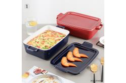 China Muffin Dessert Ceramic Oven Dish , Rectangular Baking Pan With Platter Lid supplier
