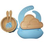 BPA Free Baby Silicone Products Plate Set Elephant Wooden Silicone Suction Plate Set for sale