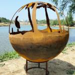 60cm Hnjbl Wood Burning Round Corten Fire Pit Sphere Rustic Red Or Customized for sale