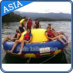 Sealed 3m Inflatable Floating Spin Water Disco Boat For 8 Person Blue / Yellow for sale