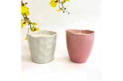 China Custom Modern Ceramic Candle Jar Letterpress Printing With Lid supplier