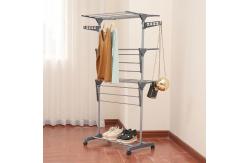 China Balcony 3 Tier Folding Clothes Hanger Rack Stainless Steel Multifunctional supplier