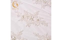 China MDX Bridal White French Lace Fabric Beaded Embroidered 140cm Width supplier