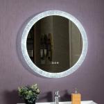 Smart Private Label Round Lighted Bathroom Mirror With Clock Ice Flower Frosted for sale