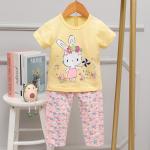 Hemming Short Sleeve Pajama Set Cotton Long Ear Rabbit Print Pyjamas For 140cm height for sale