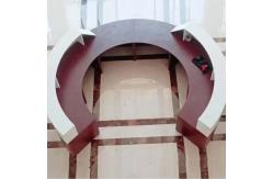 China Red Counter Office Reception Desk Salon Design Curved Shape supplier
