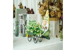 China Recycled Small Metal Garden Ornaments Gnome Pushing The Cart With Planter supplier