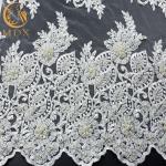 Craft White Lace Fabrics Tulle Beaded 91.44cm Length Customized Latest Lace Material for sale