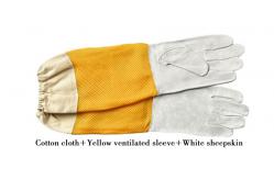 China L - XL White Sheepskin Beekeeping Gloves With Yellow Soft Ventilated Sleeve supplier
