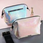 Portable Zippered PU Leather Holographic Cosmetic Bag for sale
