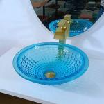 Artistic Blue Vessel Bathroom Sinks Ocean Crystal Round Shape Vanity Sink