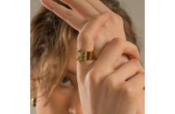 China Opening Adjustable Gold Plated Band Rings Geometric Natural Turquoise Gemstone supplier