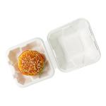 6x6 inch Biodegradable Clamshell Boxes , Bagasse Hamburger Box for sale