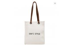China Women Customized Reusable Bags Canvas Tote Bag 10oz With Leather Handles supplier