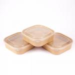 Custom Printing Disposable Kraft Paper Bowl Square With Plastic Lid Take Away Food Packing Container On Sale for sale